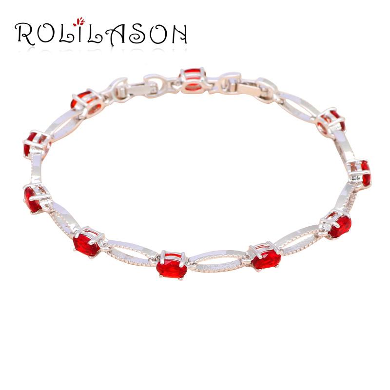 

ROLILASON Appealing Gifts for Friends Elegant Garnet Red Zircon Silver Charm Bracelets Fashion jewelry TBS962