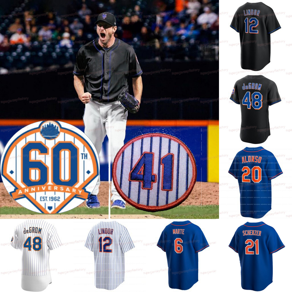 

21 Max Scherzer 2021 Black Jersey 60th Anniversary Francisco Lindor Starling Marte Pete Alonso Jacob deGrom Darryl Strawberry Mike Piazza Eduardo Escobar, Youth