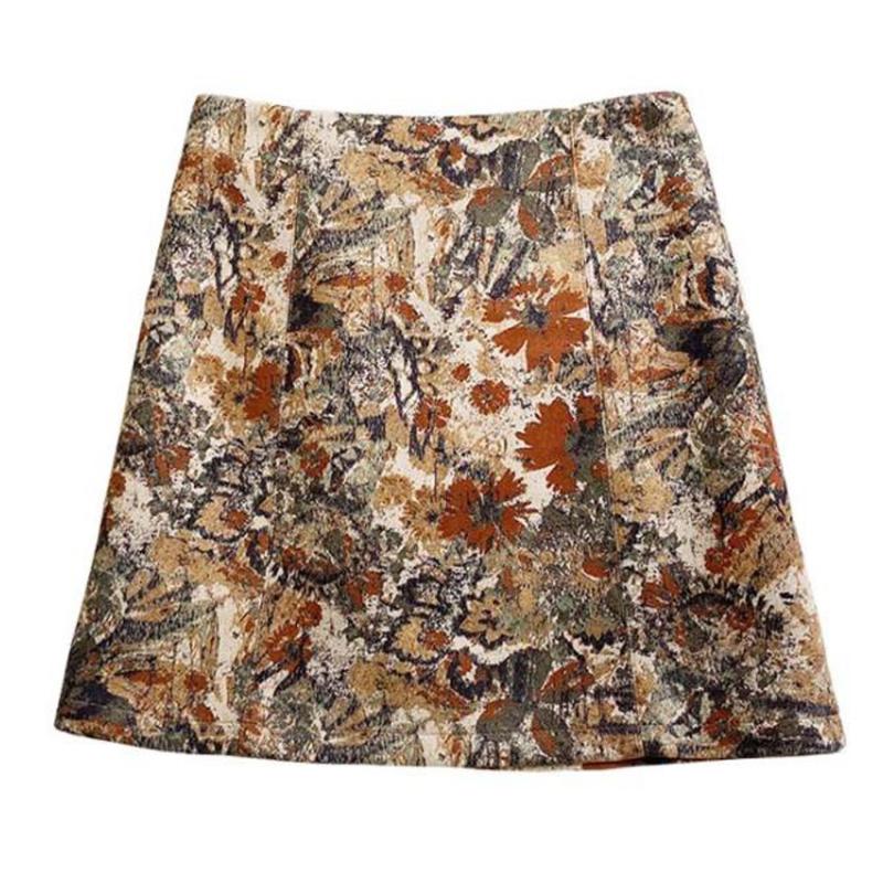 

Women Sexy Skirts Floral Painting Mini Skirt Korean Style Spring Autumn Zipper High Waist A Line Vintage Skirt With Shorts