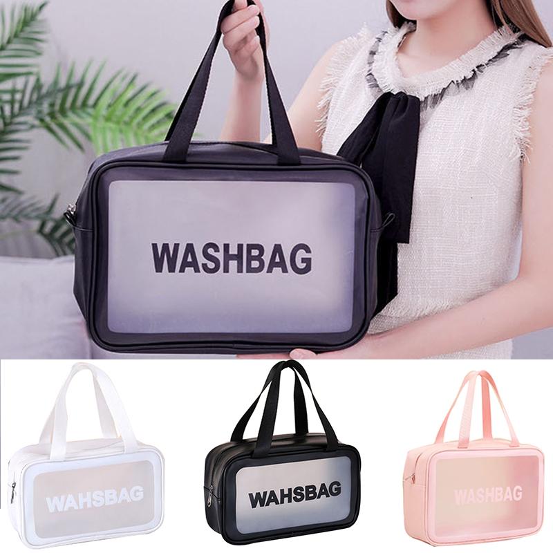 

New Hot PU Frosted Cosmetic Bag Cosmetic Storage Bag Transparent Portable Waterproof Toiletry with Zipper Handle for Travel