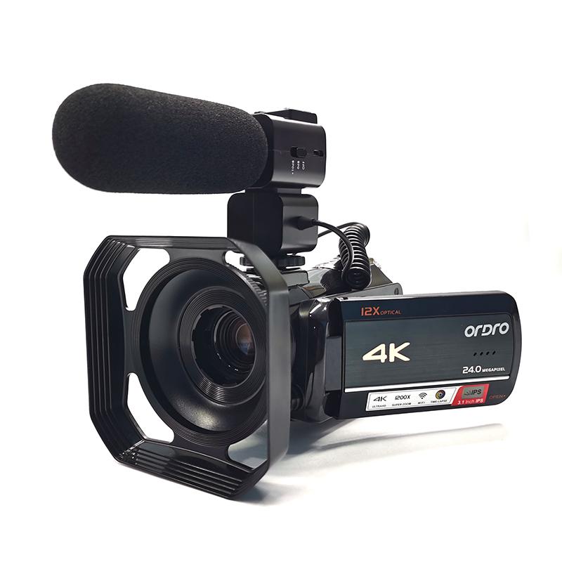 

Video Camera Camcorder WiFi 4K Ordro AC5 12X Optical Zoom YouTube Blogger Vlogging Filmadora with Microphone Lens Hood Remote, Black