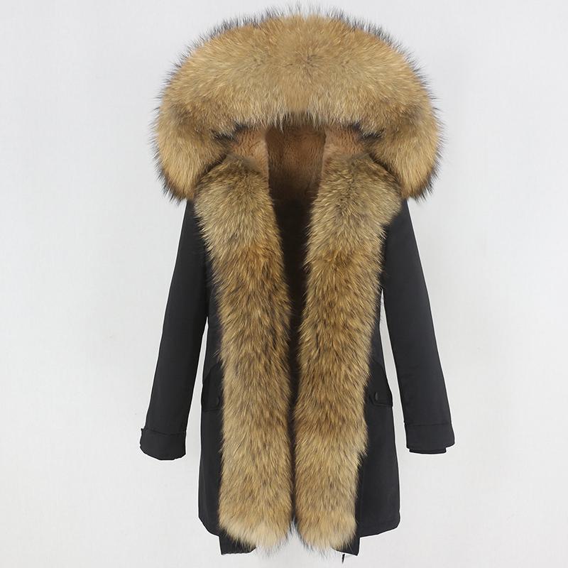 

OFTBUY 2020 Waterproof Parka Winter Jacket Women Real Fur Coat Natural Raccoon Fur Collar Hood Thick Warm Outerwear Streetwear, Beige natural bomber