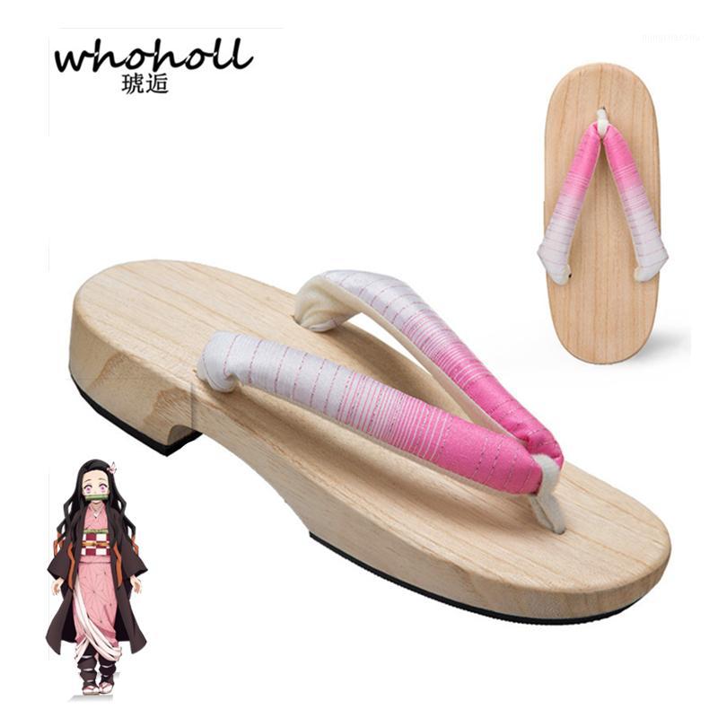 

Slippers WHOHOLL Anime Demon Slayer Cosplay Costumes Kamado Nezuko Geta Japanese Wooden For Women Kimono Flip-flops Shoes1