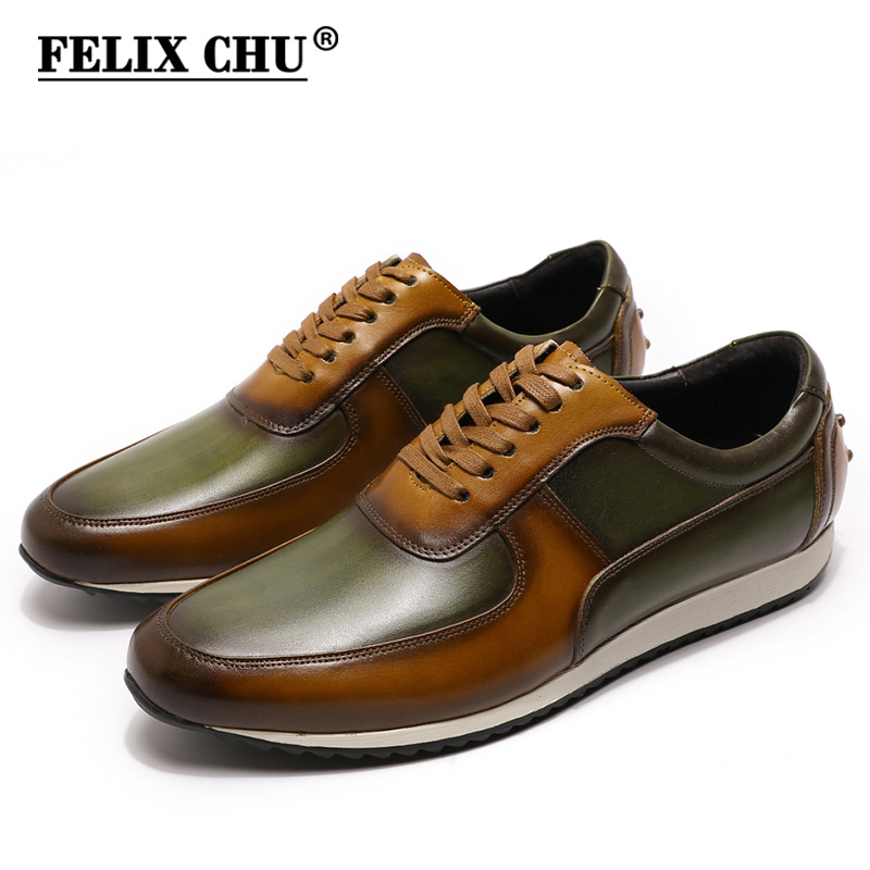 

Big Size 15 Mens Style Casual Shoes Genuine Leather Hand Painted Oxford Brown Green Lace-Up Fashion Street Photos Men's Flats