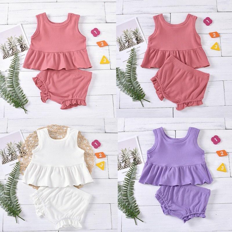 

Summer Baby Girl Sling Set Tops Pants Casual Sleeveless Solid Print Vest With Shorts Clothing1, Sk1035z