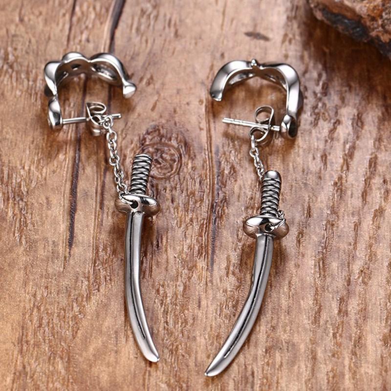 

Japanese Samurai Scimitar Sword Stud Earrings For Men Small Vintage Titanium Steel Katana Ear Piercing Earing Punk Jewelry
