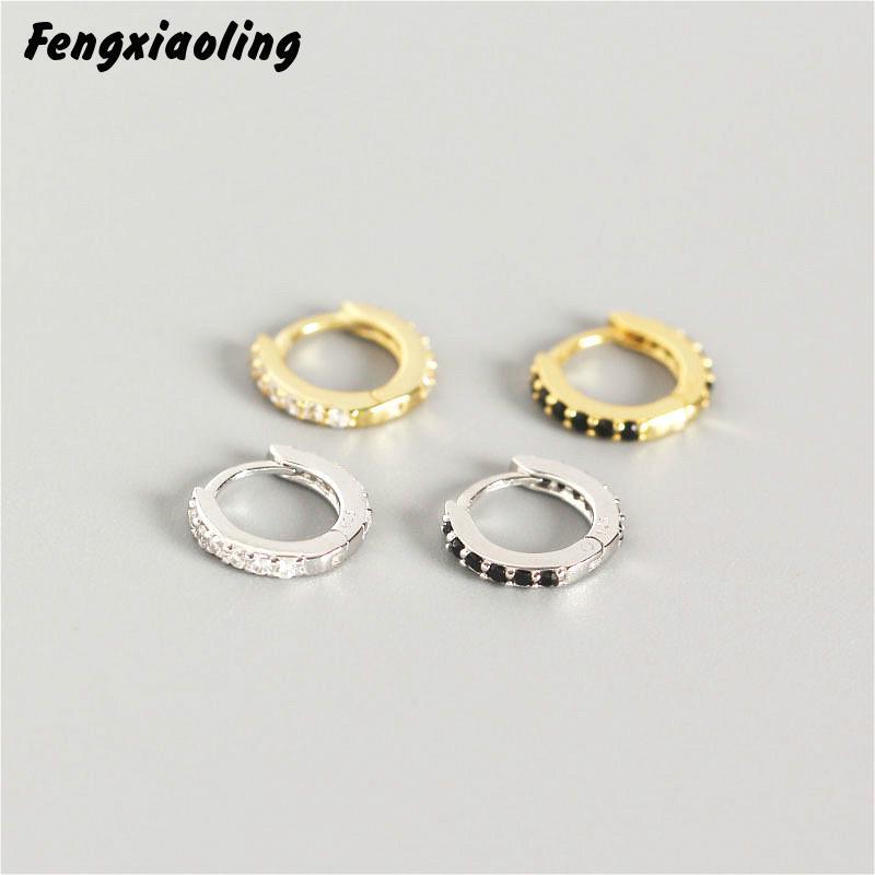 

Fengxiaoling 2021 Trendy Minimalist Real 100% 925 Sterling Silver Mini Zircon Hoop Earrings For Women Student Teen Jewelry Gift