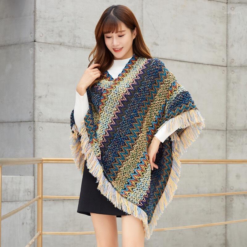 

2020 new spring and autumn national wind cloak shawl knitted pullover mohair fringed scarf female long shawl to keep warm1