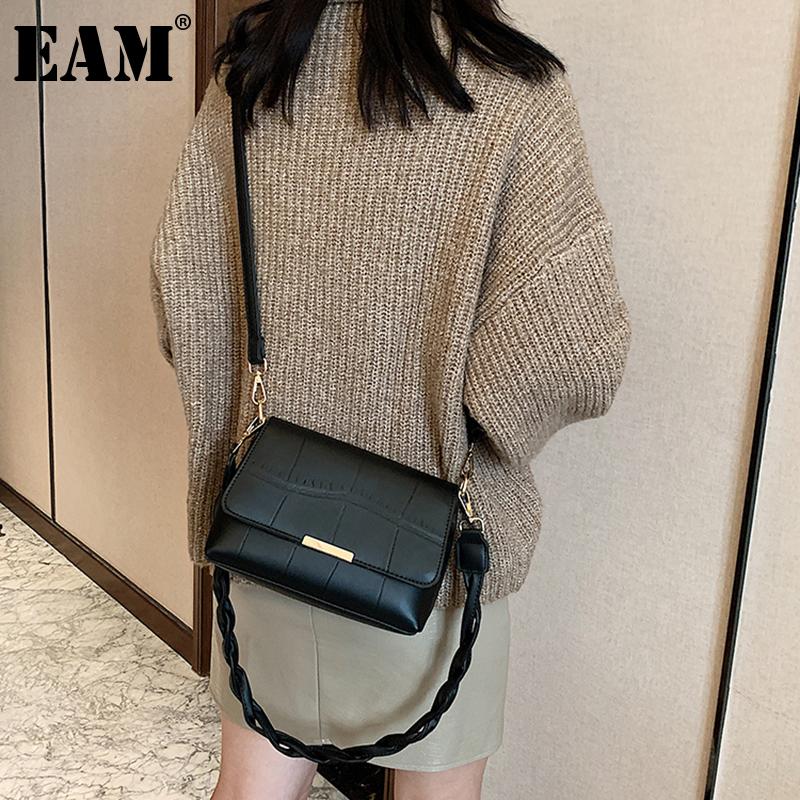 

[EAM] Women New Black Small Twist Chain Pu Leather Personality All-match Crossbody Shoulder Bag Fashion Tide 2020 18A0011