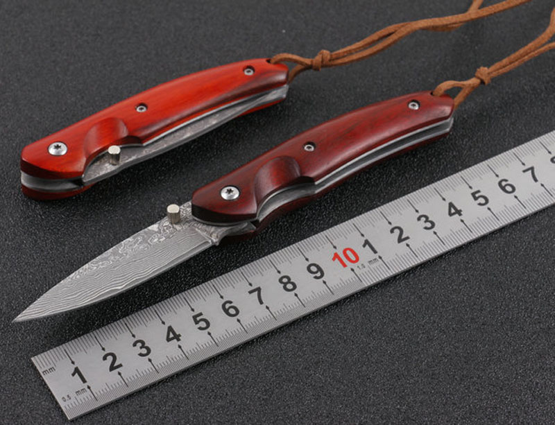 

1Pcs Top Quality Damascus EDC Pocket Folding Knife VG10 Damascus Steel Blade Natural Red Ebony Handle Knives With Wood Gift Box
