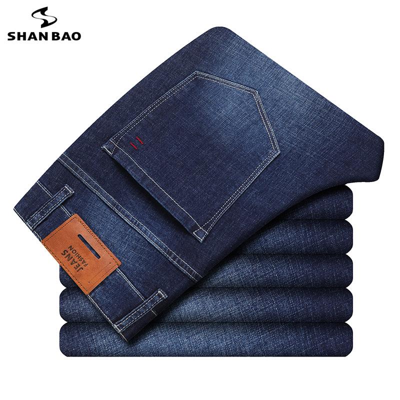 

SHAN BAO Men's Fit Slim Jeans Youth Trend Brand 2021 Spring Simple Fashion High Quality Cotton Stretch Denim Jeans Blue Black
