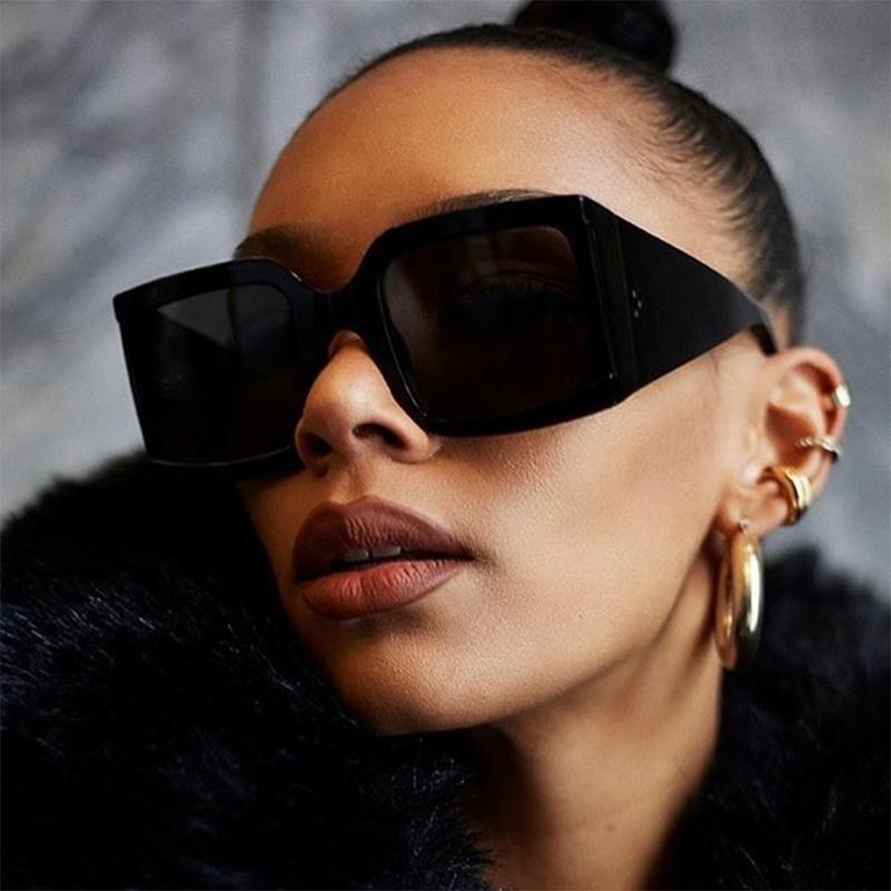 

Sunglasses Fashion Oversized Rivet Square Women 2021 Elegant Black Sun Glasses Men Gradient Wide Leg Shades Goggles