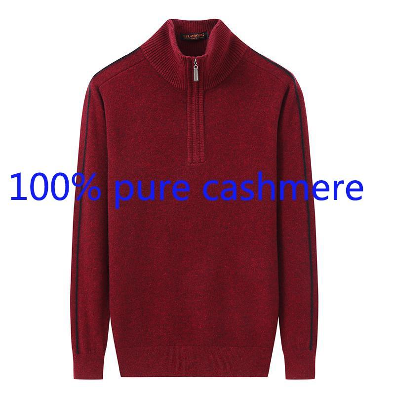 

New High Quality Winter Men 100%Pure Cashmere Zipper Half High Collar Pullover Computer Knitted Thick Casual Sweater Size -3XL
