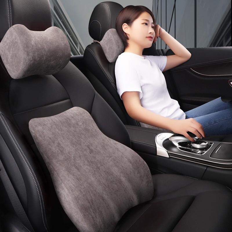 

Car pillow neck car seat lumbar support set cushion memory foam waist support neck pillow suede material