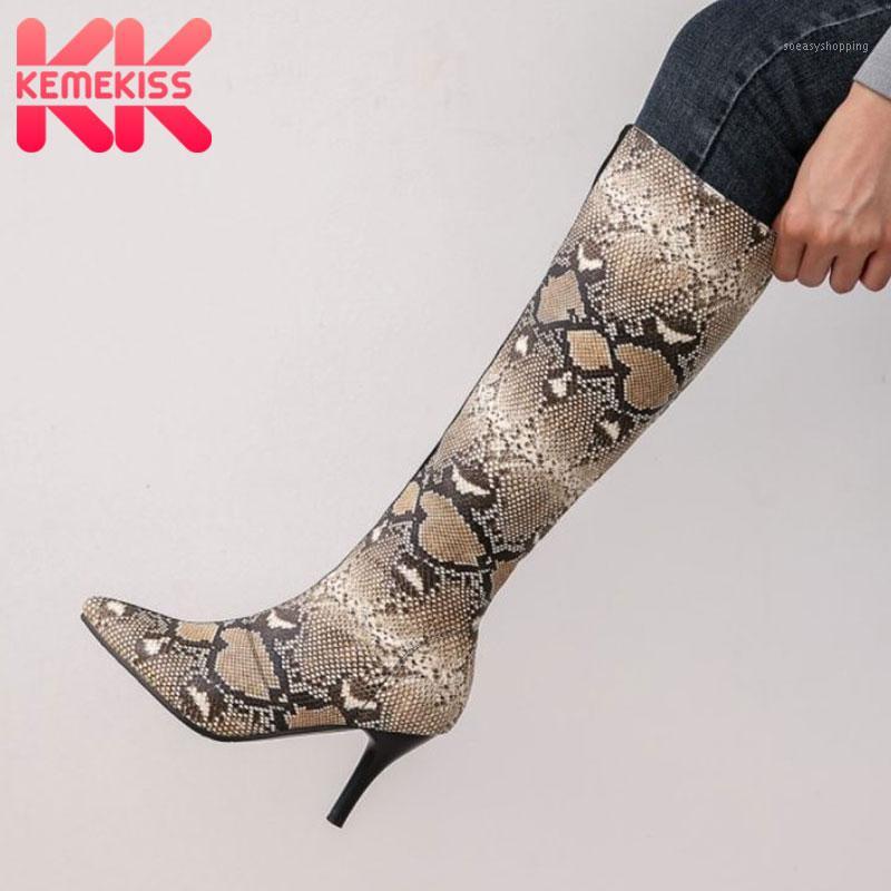 

KemeKiss Size 32-43 Women Knee Boots Sexy Serpentine Thin High Heel Winter Shoes Woman Warm Long Boot Party Lady Daily Footwear1, Sliver