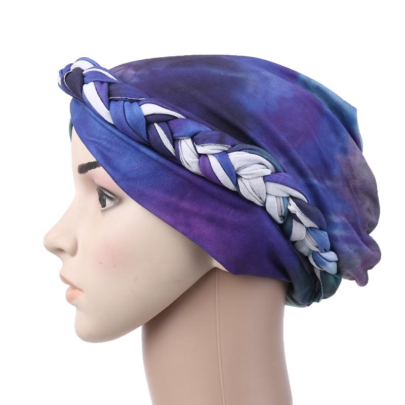 

Women Twisted Braid Muslim Hijab Turban Hat Gradient Tie-Dye Print Chemo Cancer Headscarf Slouchy Wrap Cap Hair Cover, Green