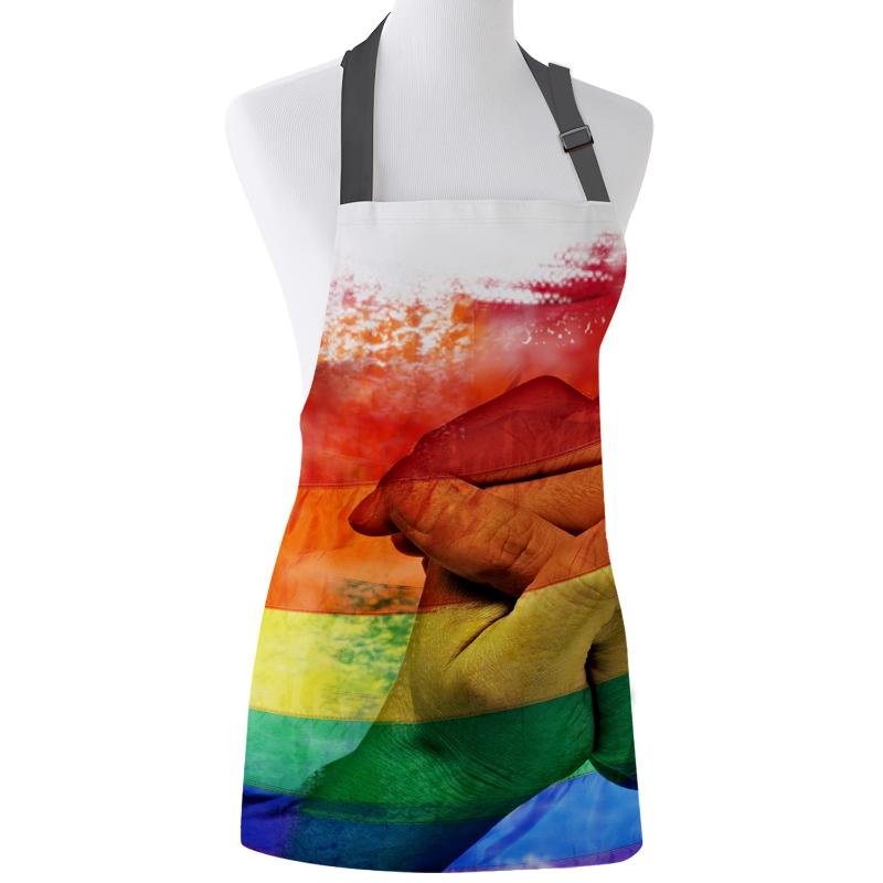 

Lgbt Pride Rainbow Hand Print Apron Print Unisex Kitchen Bib with Adjustable Neck for Cooking Gardening