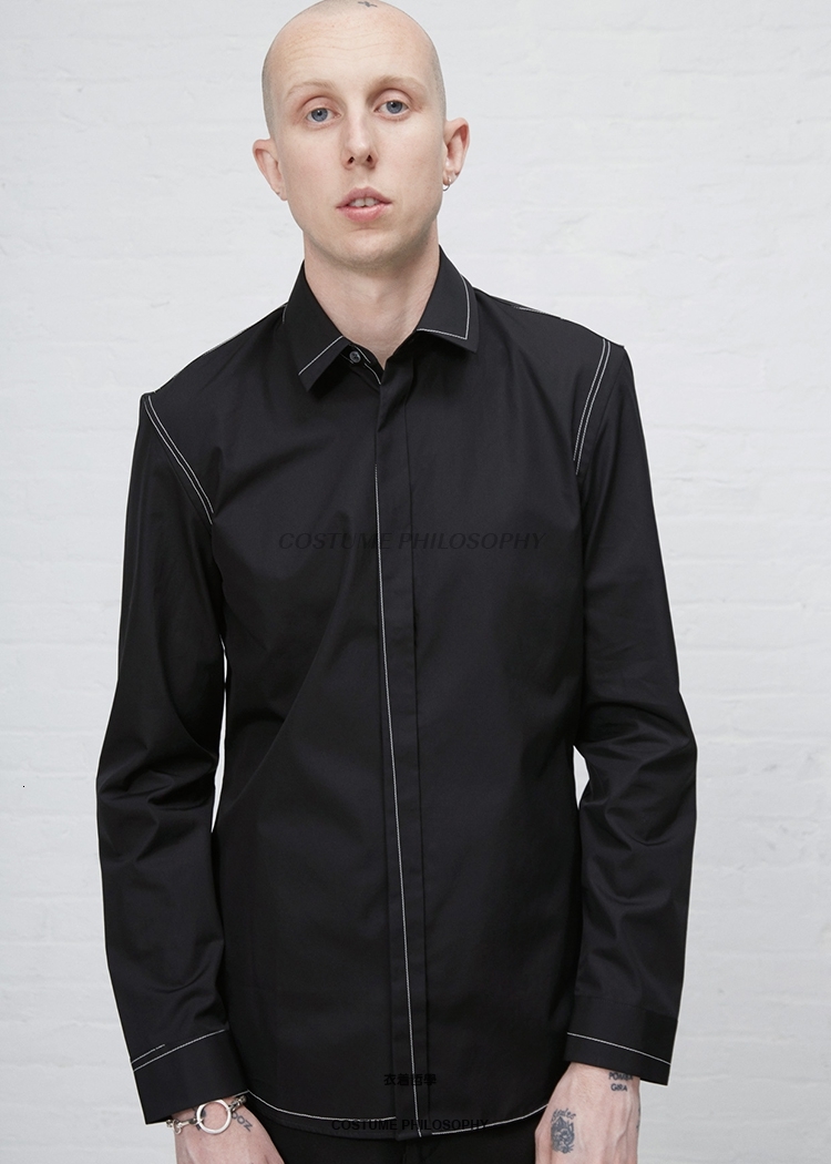 

2021 New Fashion Men's Shirts with Tight Lines Long Sleeves. S-6xl!! M345, Black