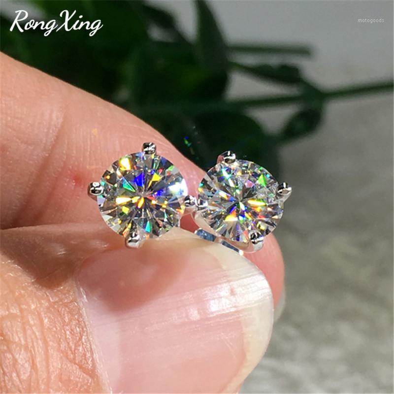 

RongXing Round Cut White Zircon Stud Earrings for Women Gold Silver Color Crystal Earrings CZ Stone Minimalist Jewelry Gift1