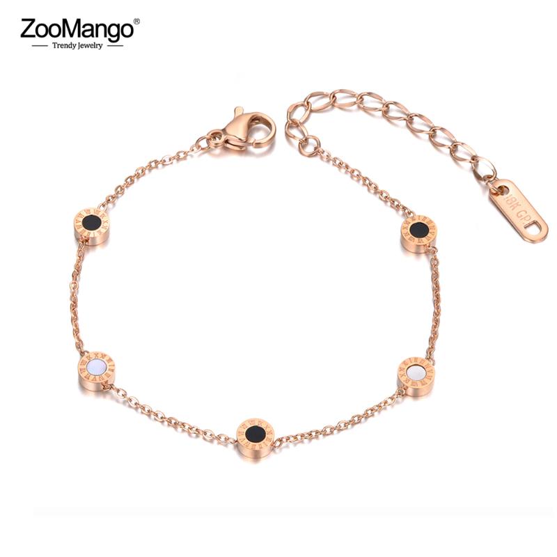

ZooMango Titanium Steel Bohemia Shell Acrylic Chain Link Bracelets For Women Girls Trendy Roman Numerals Charm Bracelet ZB20027