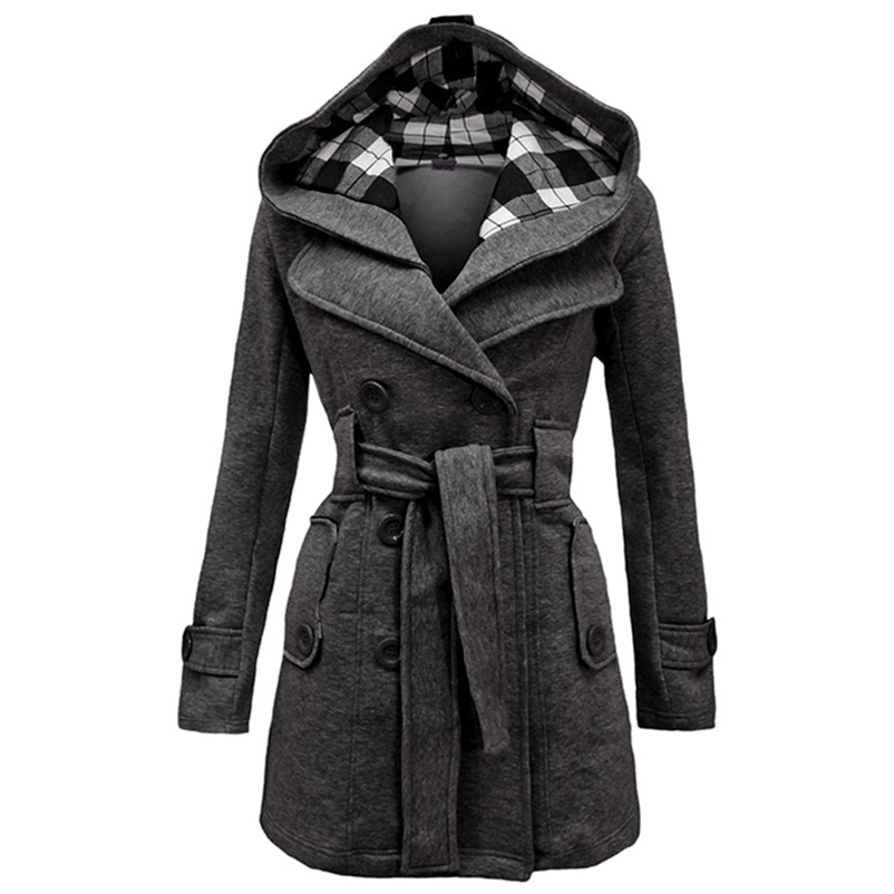 2021 Women's Winter Double Breasted Warm Mid-length Windbreaker with Belt Fashion Solid Color Clothing Elegant Windbreaker 201218Z