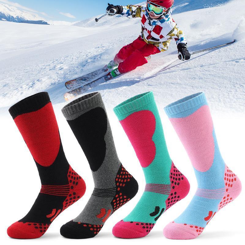 

LIXADA 2Pairs Children Sports Socks Professional Ski Socks Kids Winter Athletic Stockings Anti-skid Warm for Age 7-121, Red black