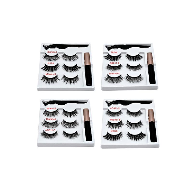 

3 Pairs Magnetic Eyelashes + Eyeliner + Tweezers Magnet Eyelash Set False Eyelash Diamond Doha Miami AD811