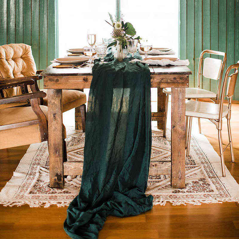 

WED DECOR cotton gauze table runners and tablecloths lovely green chairs runners reusable muslin party table runner 62 x400cm 220107