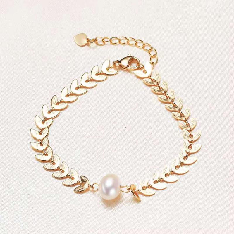 

Bangle Copper Plated Real Gold Adjustable Wheat Ear Temperament Bracelet Fashion Ins Design Freshwater Pearl