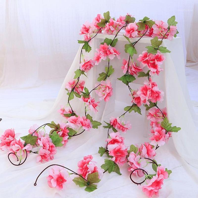 

Silk Sakura Cherry Blossom Vine Lvy Layout Home Party Rattan Wall Hanging Garland Wreath Slingers Wedding Arch Decoration1, White