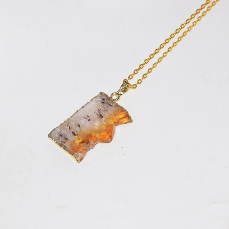 

Natural Slice Raw Citrines Gold Point Pendant Necklace Female 2020 Rectangle Rough Yellow Crystal Quartz chain necklace women