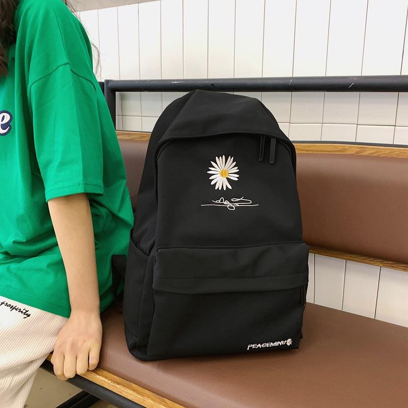 

Schoolbag female 2021 Korean version Harajuku embroidery Daisy versatile backpack for College Students, Black