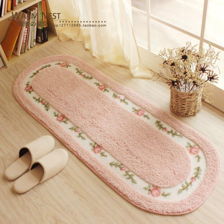 

pink red blue Oval Floral Print Coral Fleece Door mat Non-slip Floor Mat Hallway kitchen Living Room Carpet Mats Tapis Pastoral