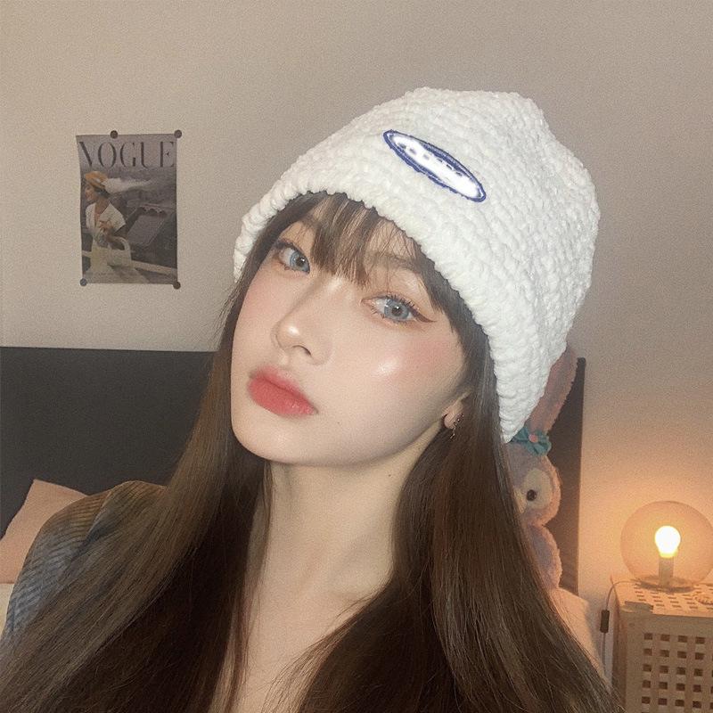 

Women's Wool Knitted Bucket Hats Korean Fashion Winter Warm Folding Fisherman's Hat Knitting Caps H125, White