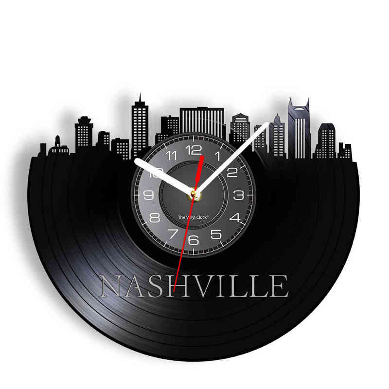 Nashville Skyline disque vinyle sculpté ombre Art horloge murale décor de bureau Tennessee paysage urbain disque vinyle artisanat rétro montre L2