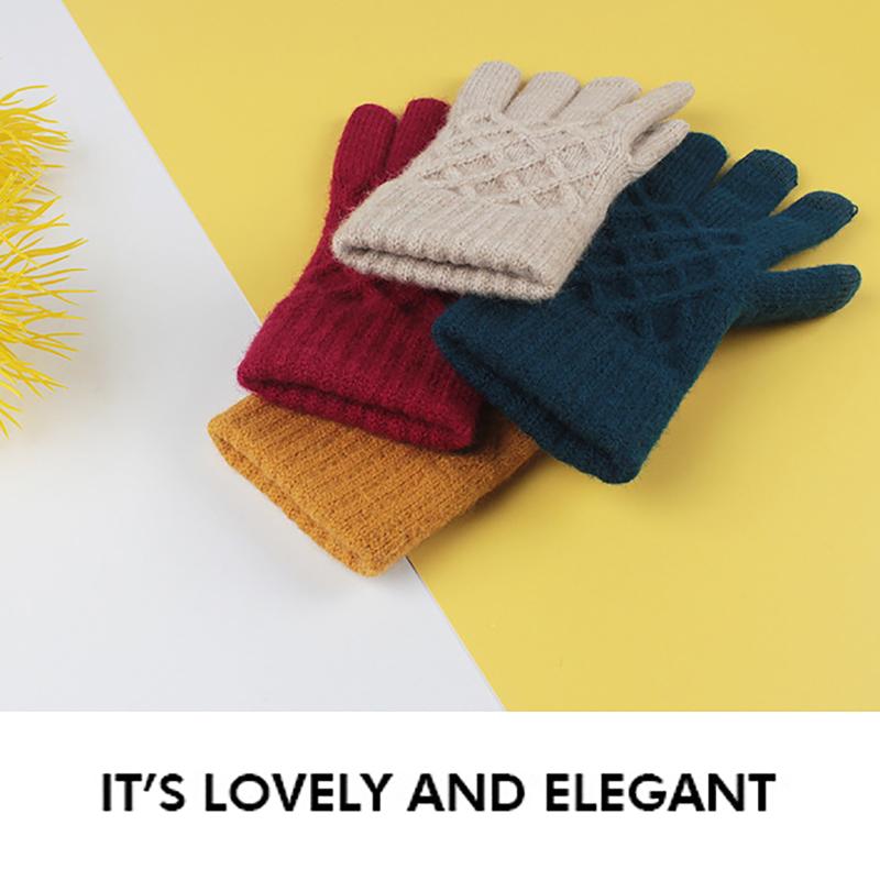

Five Fingers Gloves Fingerless Pineapple Flower Warm Touchscreen Women Cold-proof Knitted Solid Color Mittens For