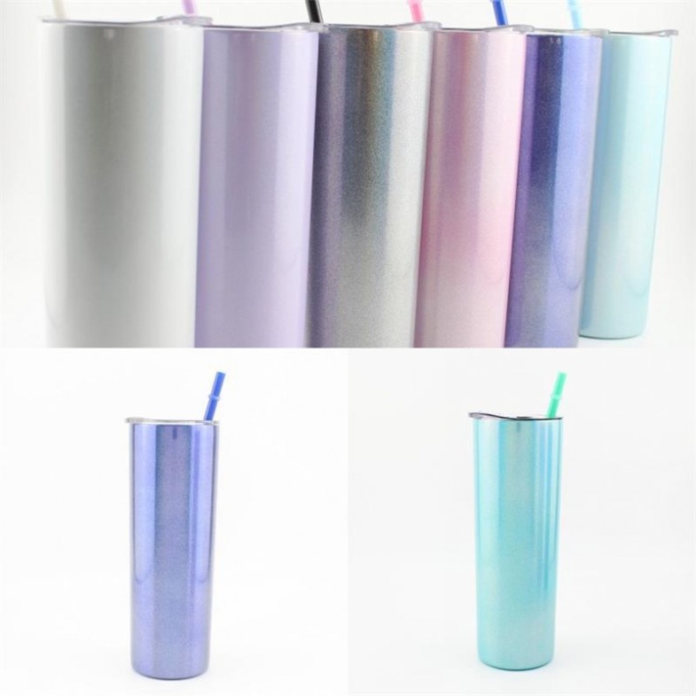 

US Stock 20oz Glittering Rainbow Paint Tumblers Sublimation 600ml Stainless Steel Cup Water Coffee Mug Straws Lids Fruit Juice Hot Sale, As the picture