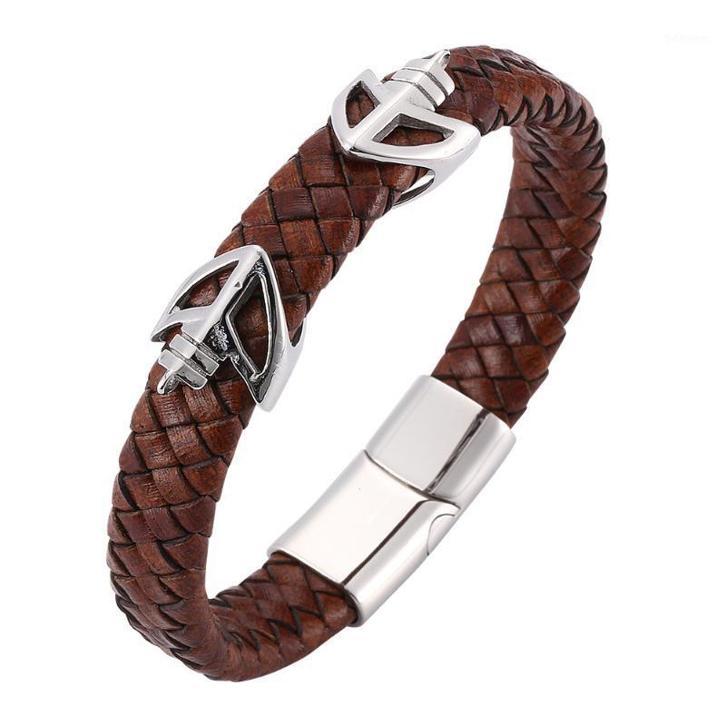 

Fashion business men's woven brown leather bracelet Stainless steel magnetic buckle creative simple charm bracelet 7-SP00821