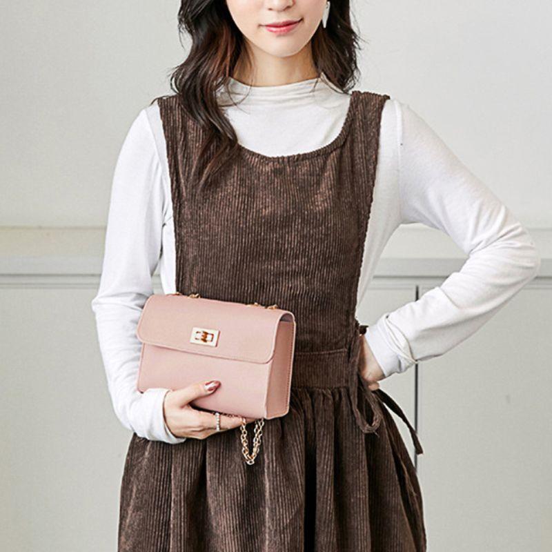 

Simple Ladies Casual Small Square Bag Lock Catch Chain Mobile Phone Messenger Bag, Gy