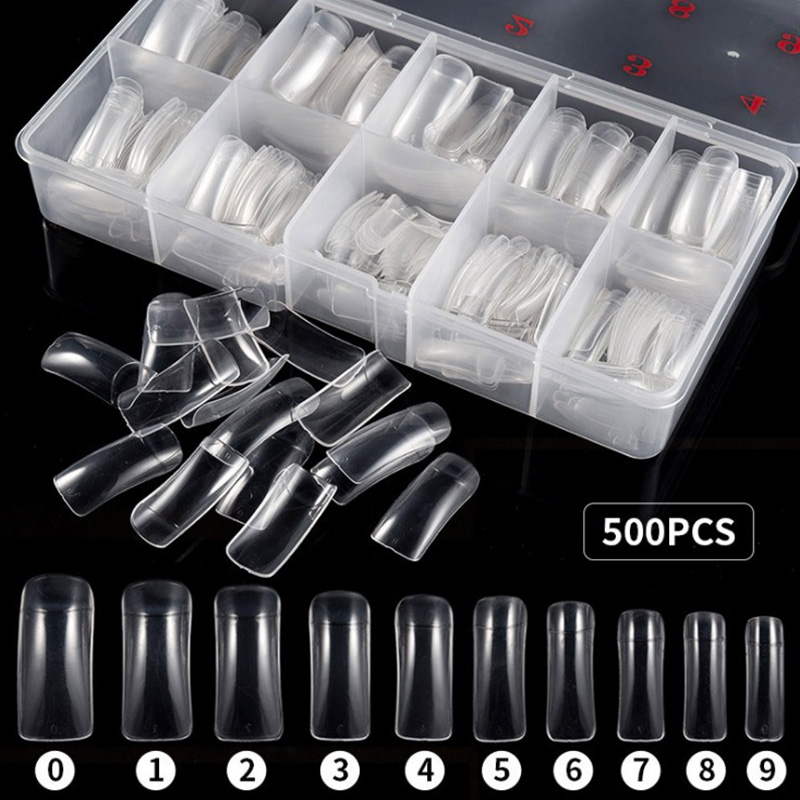 

500pcs/box Natural Clear False Acrylic Nail Tips Full/Half Cover Tips French Sharp Coffin Ballerina Fake Nails UV Gel Manicure Tools, 1set=500pcs