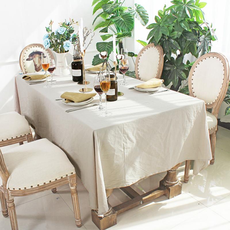 

DUNXDECO Tablecloth Dinner Party Table Cover Fabric Cotton Washed Wrinkle Quality Modern Simple Plain Color Home Textile, Blue