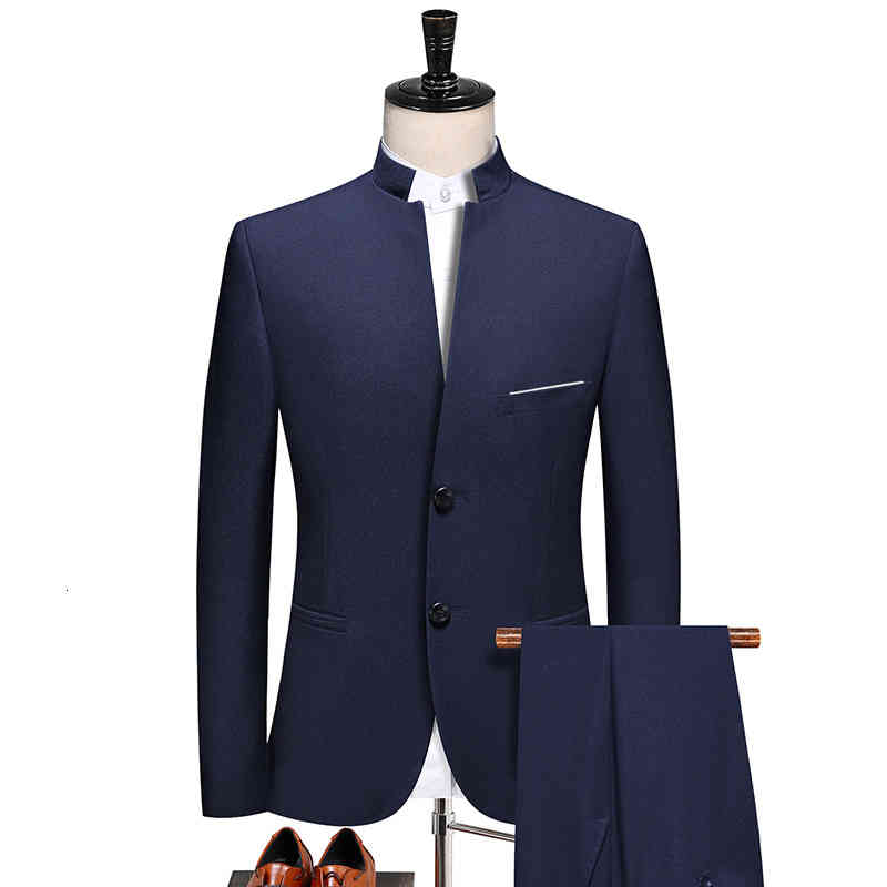 

Men' Suits & Blazers Stand collar suit Chinese Style leisure business Zhongshan elastic MQ5V, Blue