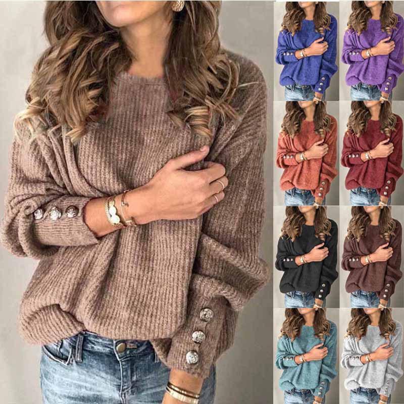 

2021 Woman Sweaters Fall Winter Fashion Solid Color Pullover O-Neck Warm Long Sleeve Sweater Women Clothes Black Tops Femme, Green
