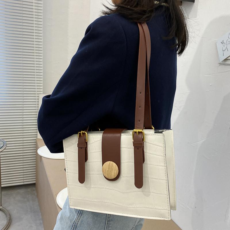 

Women Retro Solid Color PU Leather Handbags Tote Bags Casual Stone Pattern Shoulder Bag 25*46*6.5cm, Wt