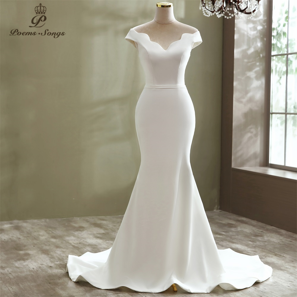

Elegant Sexy simple style boat neck mermaid wedding 2020 robe de mariee bride gowns marriage dress vestido novia Q1116, Ivory