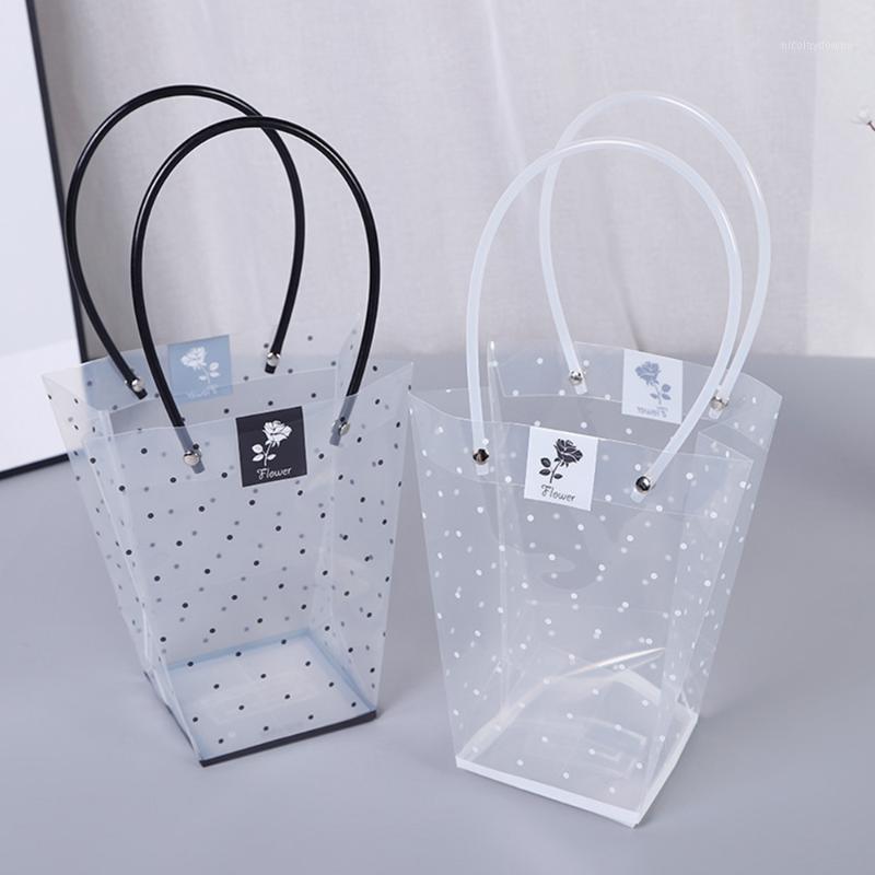 

10Pcs/Set Spot Flower Box Plastic Clear Bag Transparent Gift Bags With Handles Florist Packaging Bags Party Wedding Decoration1