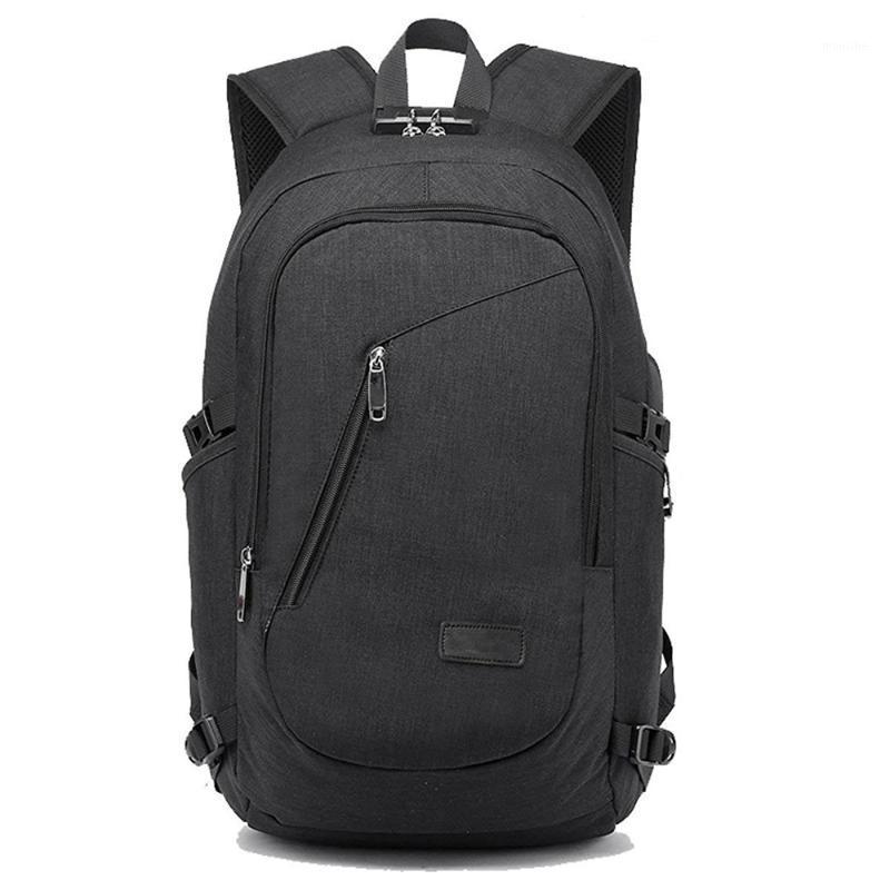 

New USB Charging Backpacks With Headphone Jack Business Laptop Men Backpack Travel School College Bag1, Black