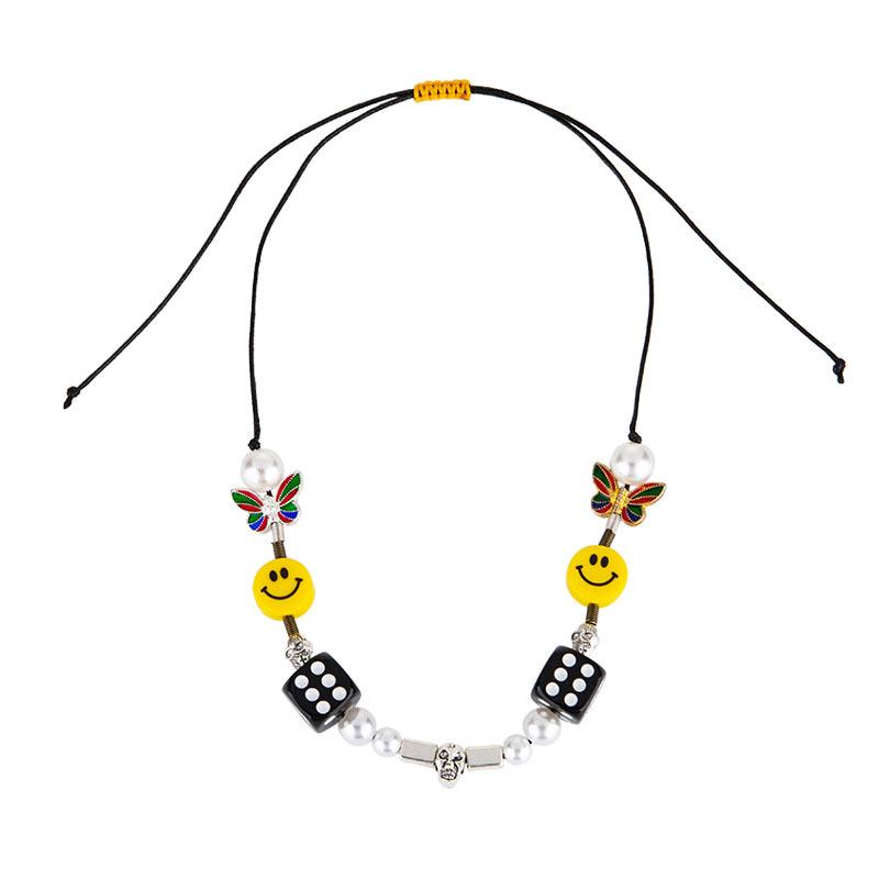 

Harajuku Butterfly Happy Geometry Imitation Pearl Skull Choker Necklace Adjustable Size Vintage Skeleton Insect Necklace New