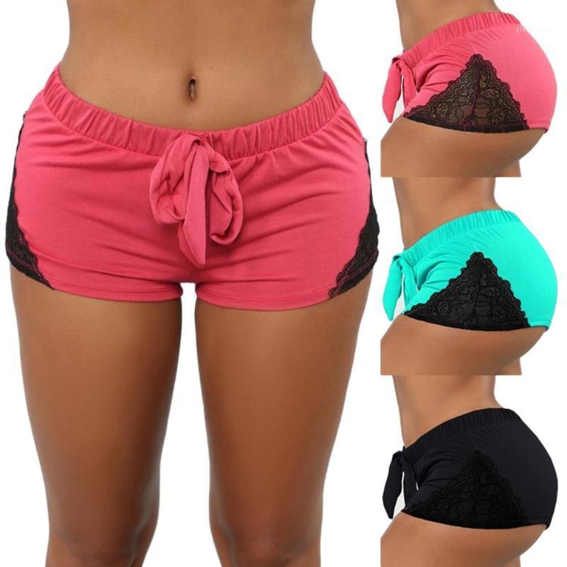 

Women Sports Yoga Shorts Workout Fitness Running Sport Female Shorts Lace Stitching Lace-up High Waist Gym Cycling Sport1, Black