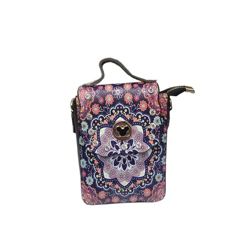 

Folk-custom Vertical Section Diagonal Phone Bag Genuine Floral Genuine Leather Leather Zipper Ms Classical Bag Women 2020 New, Sky blue